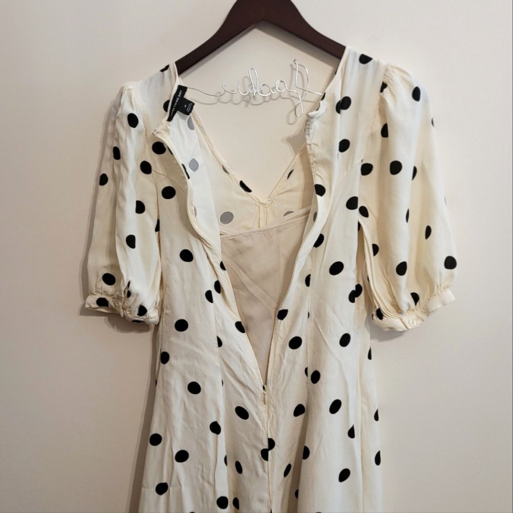 Something Navy Arielle Charnas Black Cream Polka Dot Midi Dress Size XS - Picture 10 of 12